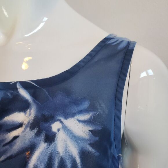 Vintage 90s Villoria Virini Blue Floral Semi-Sheer Dress - Picture 9 of 9